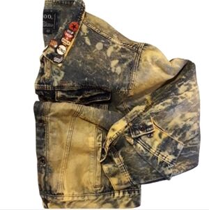 🦊Akoo Longsleeve Acid-Wash Denim Jacket with Pendents. Men's Size: 4XL